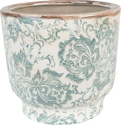 Zdjęcie produktu dla Clayre & Eef Doniczka Ø 17x15 cm Kwiaty ceramiczne zielono-beżowe