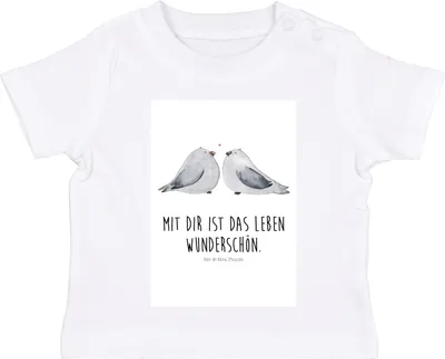 Produktbild von Mr. & Mrs. Panda Organic Baby Shirt Turteltauben Liebe 12. - 18. Monat - Weiß - Geschenk, Verheiratet, Babyshirt, Hochzeitstag, , Kinder, Kleinkind, Verliebt, Oberteil