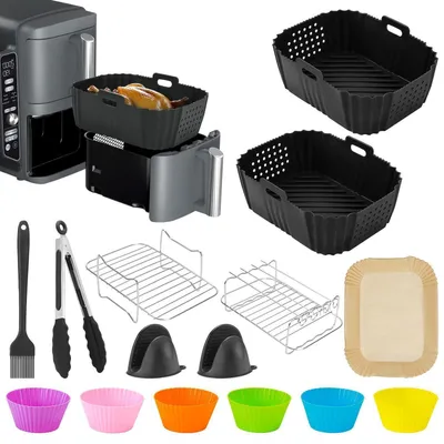 Immagine prodotto di Set di accessori per friggitrici ad aria marca Ninja e COSORI, modelli a doppio cestello da 7,6L-9,5L, composto da 18 pezzi