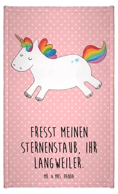 Produktbild von Mr. & Mrs. Panda Handtuch Einhorn Happy - Rot Pastell - Geschenk, gästetuch frottee, Unicorn, Witzig, Lebensfreude, gäste wc, Einhörner, Klein, Freude, Frotteehandtuch