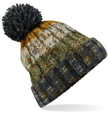 Image de Beechfield B486 | Corkscrew Pom Pom Bonnet d'hiver - Couleur : Autumn Moss - Taille : One Size