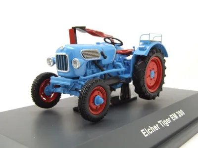 Zdjęcie produktu dla Eicher Tiger EM 200 Traktor z kosiarką niebieski model samochodu 1:43 Schuco