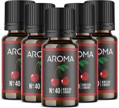 Produktbild von myAROMA Flavour Drops – Kirsche 5x10ml, zuckerfreie, kalorienfreie & vegane Aromatropfen, natürliches Lebensmittelaroma ohne künstliche Farbstoffe für Backen und Getränke