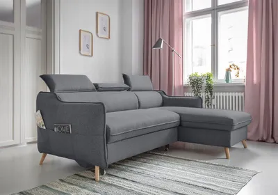 Produktbild von MIUFORM Sweet Harmony - Ecksofa mit Bettfunktion - 228x162cm - Kaltgrau - L-Form Rechts - Schlafsofa Couch