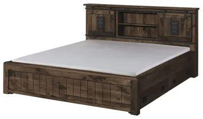 Immagine prodotto di MASSIVMOEBEL24 | Letto con cassetti in legno di mango219x223x107 laccato grigio RAILWAY #273