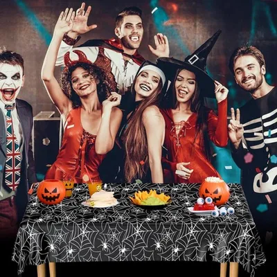 2er-Pack Halloween Tischdecken 137x274cm mit Spinnennetz Design für festliche Tischdekoration und Halloween Party Zubehör