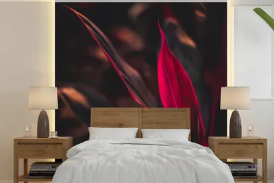 Produktbild von MuchoWow® Fototapete für Wohnzimmer oder Schlafzimmer Wandtapete Vinyl Motivtapete Stilleben - Blätter - Pflanzen - Rot - 220x220 cm - Tapeten