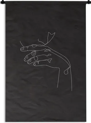 Produktbild von MuchoWow® Wandteppich Wandbehang Lippen - Hand - Strichzeichnung 60x90 cm Tapisserie Dekoration Wandtuch - Foto-Teppich - Abwaschbar