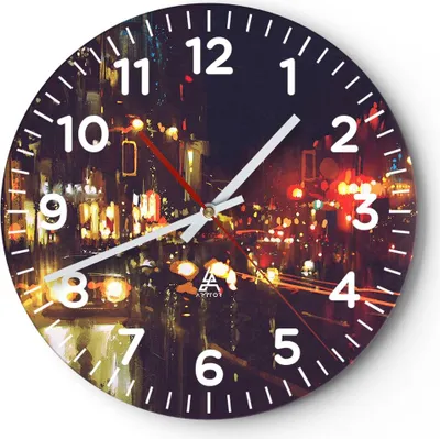Produktbild von Wanduhr - Rund - Glasuhr - Stadt Nacht Straße - 40x40cm - Schleichendes Uhrwerk - Lautlos - zum Aufhängen bereit - Dekoration Modern - Wanddekoration aus Glas - C4AR40x40-3762
