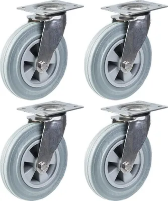 Immagine prodotto di 200 mm 8" con ruote in acciaio inossidabile e gomma grigia, girevoli, 820 kg, set di 4
