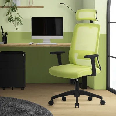Obrázok produktu pre Ergonomická kancelárska stolička ML-Design, zelená, zo sieťoviny, s nastaviteľnou opierkou hlavy