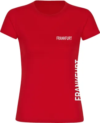 Produktbild von multifanshop Damen T-Shirt - Frankfurt - Brust & Seite, rot, Größe L