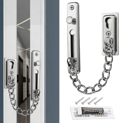 Immagine prodotto di Serratura di sicurezza per porte realizzata in acciaio inossidabile, da installare senza forature né modifiche, ideale per proteggere porte d'ingresso e prevenire furti. Offre una doppia protezione contro le intrusioni