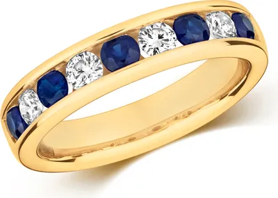 Produktbild von Wunderschöner 9 Karat (375) Gold Halb Eternity Damen - Diamant Ring Brillant-Schliff 0.37 Karat HI - I1 mit Saphir, 54 (17.2); TRS291879KYRSN
