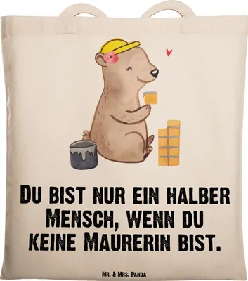 Produktbild von Mr. & Mrs. Panda Tote Bag Maurerin Herz - Transparent - Geschenk, Gesellenprüfung, Shopping Tasche, Jutebeutel, Spruch, Laptoptasche, Büchertasche, Witzig, Lustig