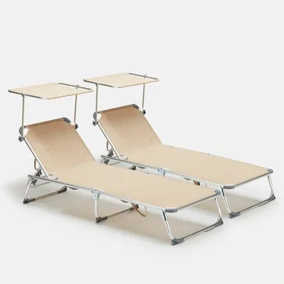 Produktbild von 2 Liegen Klappbar Meer mit Sonnendach California Stock - Beige