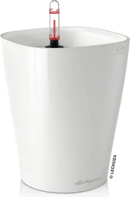 Produktbild von LECHUZA-Pflanzgefäß Mini-DELTINI Premium Weiß | Tischgefäß mit Bewässerungssystem | Hochglanz-Oberfläche | 10 x 10 x 13 cm | 14950