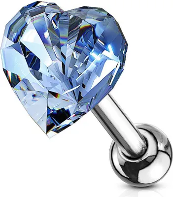 Produktbild von Helix & Tragus Ohr Piercing „Kristall Herz“ Light Blue