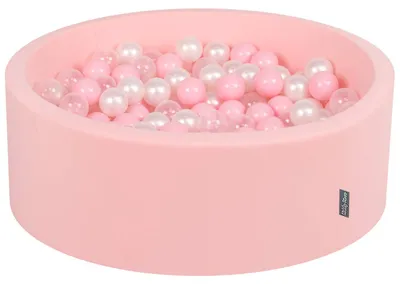 Immagine prodotto di KiddyMoon 90x30cm/200 palline ∅ 7cm Piscina rotonda a secco con palline Certificata EU, Rosa chiaro: Rosa/rosa/Ticket/Trasparente