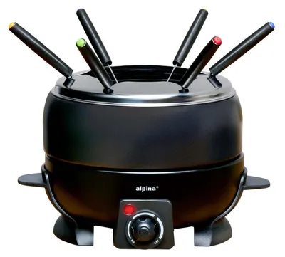 Obrázek produktu pro alpina Elektrická sada na fondue 800 W - Pánev 2 l pro 6 osob - Vhodné pro sýrové a čokoládové fondue - Včetně vidliček na fondue - Nastavitelná teplota - Nerezová ocel