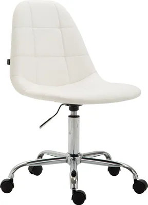 A white office chair with a chrome base and wheels, shown against a white background.