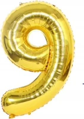 Produktbild von Goldene Zahl "9" aus Folie, 100 cm groß, für Helium, ideal für Geburtstagsfeiern