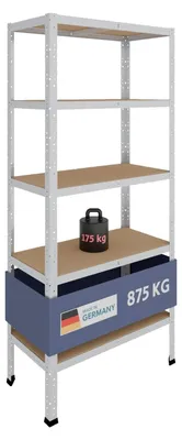 Zdjęcie produktu dla Regał metalowy magazynowy - Ocynkowana stal - 5 półek - 180 x 80 x 40 cm - Nośność 175 kg na półkę