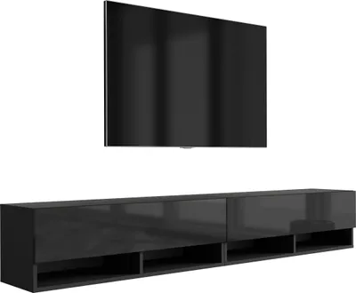 Obrázok produktu pre Nízka TV doska 200 (2 x 100) cm matná čierna / vysokolesklá čierna, 200 × 32 × 34 cm