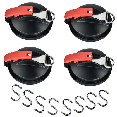 Produktbild von 4 Stück starke Saugnapf-Haken mit 8 S-Haken – Camping Saugnapf Befestigung für Zelt, Wohnwagen, Auto & Sonnensegel