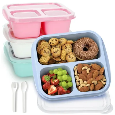 Snackbox mit 4 Fächern, Bento-Box, wiederverwendbar, 600 ml, 4er-Set