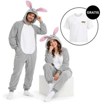Obrázek produktu pro Pyžamo Onesie Kigurumi Kostým Převlek Šedý králík M: 155 - 165cm + Oversize tričko M