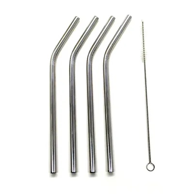Produktbild von Edelstahl Strohhalme 4er Set inkl. Reinigungsbürste Trinkhalm wiederverwendbar