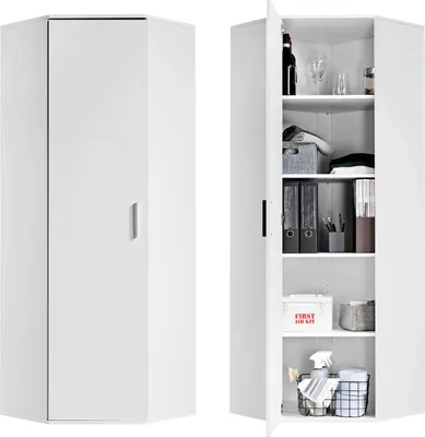 Produktbild von mokebo® Eckschrank in Weiß aus Holz 'Der Lange', Aktenschrank & Mehrzweckschrank für Flur oder Büro in 64x180x64 cm (B/H/T), auch als Aktenschrank, Allzweckschrank oder Haushaltsschrank