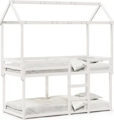 Produktbild von Design New Bettrahmen inkl. Lattenrost - Etagenbett mit Dach Weiß 80x200 cm Massivholz Kiefer - Klassische Betten Möbel2025 CHY7271378 2parcel