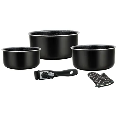Produktbild von Herzberg HG-8051: 5-teiliger Topf mit Marmorbeschichtung und Abnehmbarem Griff Schwarz