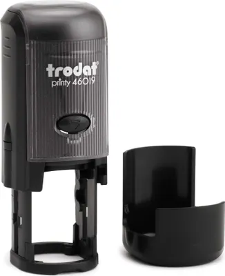Produktbild von Trodat runder PRINTY 46019, rund max. 19 mm, Gehäuse schwarz, individuelle Stempelplatte mit Ihrem Wunschtext, Stempelkissen schwarz