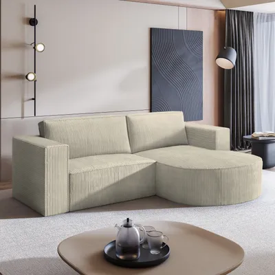 Produktbild von Masseno Ecksofa SORELA P R-S mit Schlaffunktion L-Form, Sofa mit Bettkasten, Wohnzimmersofa, Couch, Soffa, Bettsofa, Couchgarnitur- Creme, POSO 100