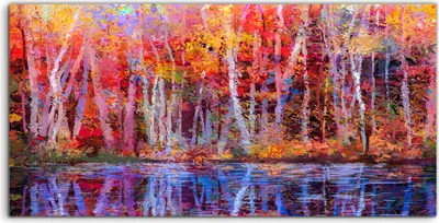 Produktbild von Coloray Acrylbild 120x60  Wandbild Acrylbilder Malerei bunte Herbst Bäume Abstraktion