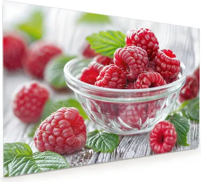 Produktbild von Küchenrückwand Spritzschutz Glas mit Motiv Frische Himbeeren 40 x 40 cm