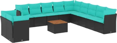 Produktbild von vidaXL 12-tlg. Garten-Sofagarnitur mit Kissen Schwarz Poly Rattan