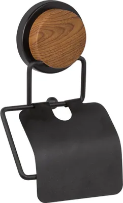 Image de OKYANUS | Distributeur de papier toilette - OKY Wood Lid - Noir - Design moderne - Montage facile sans perçage