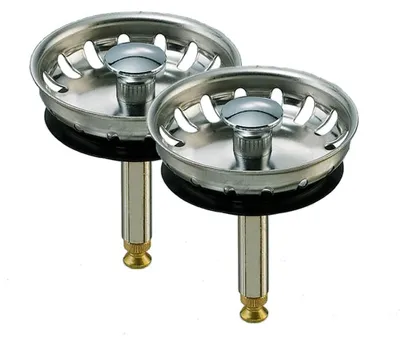 Produktbild von 2er Set Edelstahl Siebkörbchen für Spülen-Ablauf Ø 54 mm, ( 1 1/2 Zoll ) mit Excenterbedienung, für Teka Spülen, Hubstange Ø 8 mm, Gesamtlänge 60 mm bis 84 mm einstellbar