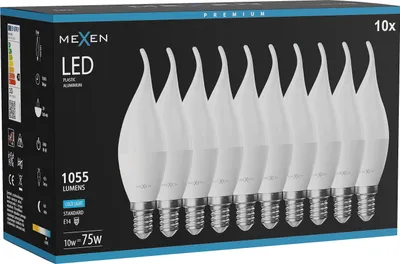 Zdjęcie produktu dla Mexen Nova 10x żarówka LED płomyk E14, C37, 10W, Zimna - 6500K, 1055 lm - L106-E14-1065-01x10