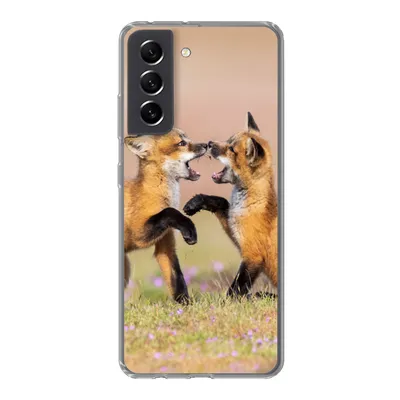 Produktbild von MuchoWow® Handyhülle Schutzhülle Hülle für Samsung Galaxy S21 FE Füchse - Blumen - Porträt Silikon Softcase Handy Hülle - Mobiltelefonhülle