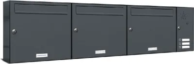 Produktbild von 3er Briefkasten Anlage Aufputz - Wandmontage RAL 7016 Anthrazit Klingel