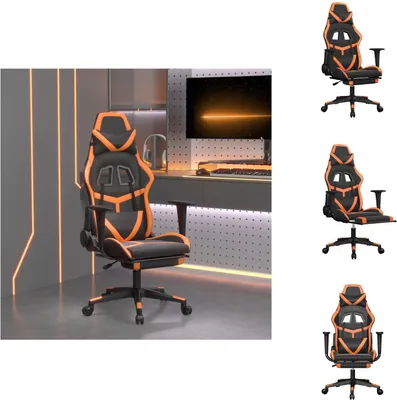 Produktbild von vidaXL Gaming-Stuhl mit Massage & Fußstütze Schwarz Orange Kunstleder -  Gaming-Sessel