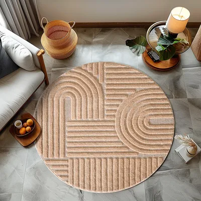 Obrázek produktu pro Homebyhome Vysoký Chlup Koberec do Obývacího Pokoje, Skandinávský Boho Styl, 3D Optika, M?kký a Hebký Shaggy, Velikost: 80 cm kulatý