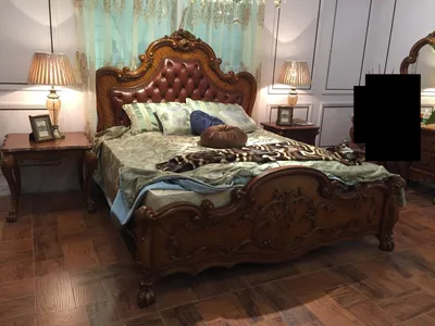 Produktbild von Klassisches Bett Barock Rokoko Chesterfield Stil Doppel Leder Hotel Betten