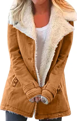 Produktbild von ASKSA Damen Winterjacke Lang Winterparka Winter Warm Fleecejacke, Gelb, XL