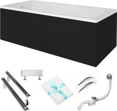 Produktbild von Aqua For You | Badewanne - Talia Premium Wanne - 170x75 cm - Schwarze Verkleidung - Antibakteriell Beschichtung- Inkl. Syfon und Zubehör - Acryl